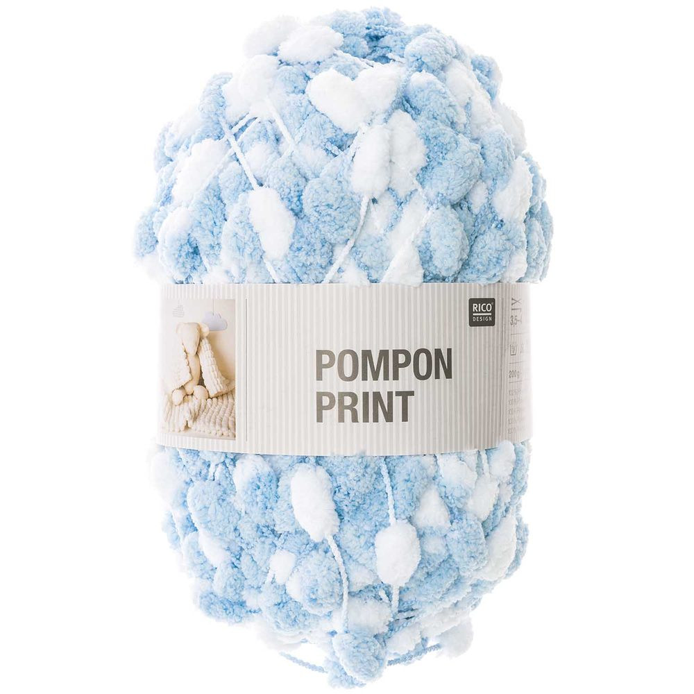 Rico design háčkovací bambulková příze POMPON Print světle modro-bílá - 1 ks