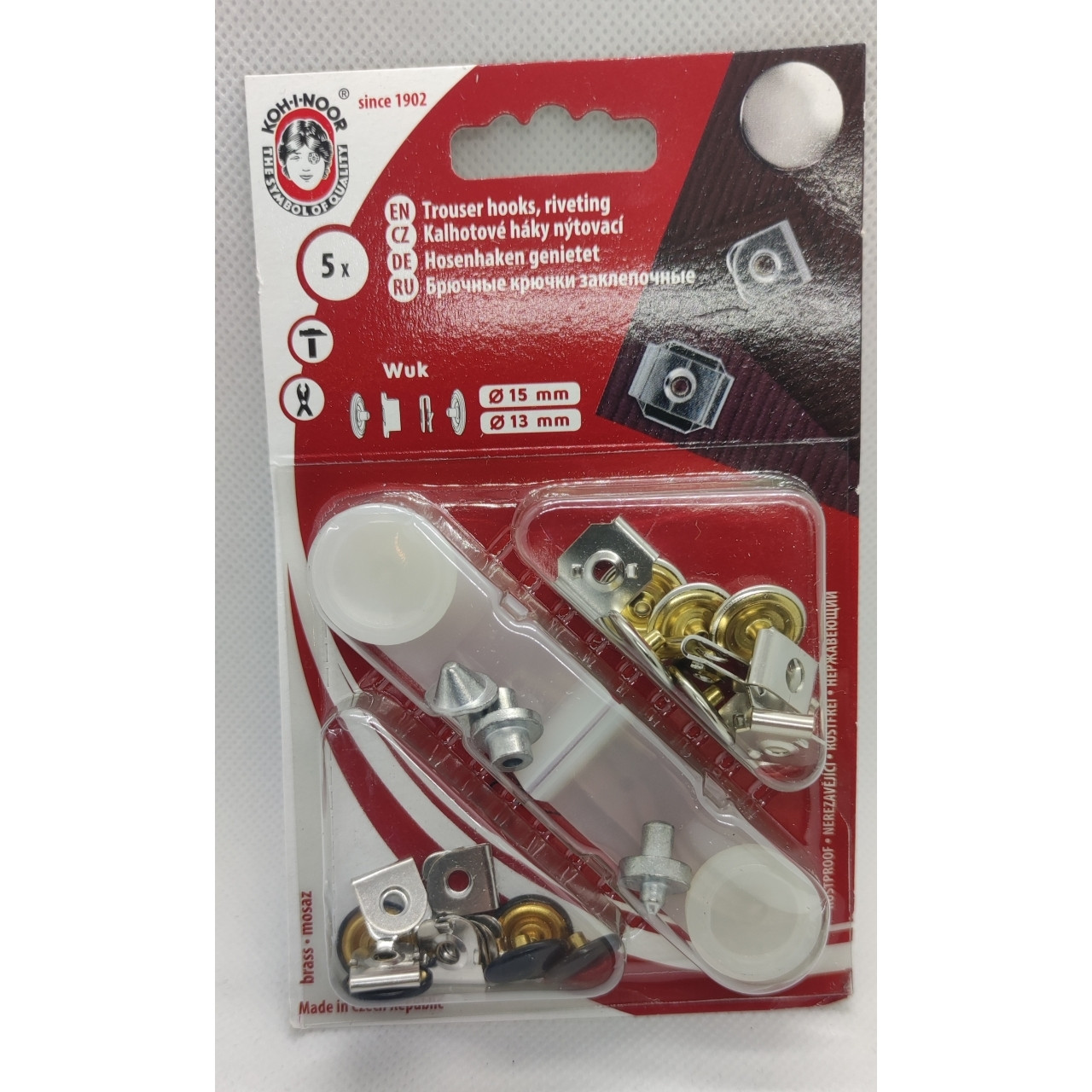 Háček kalhotový nýtovací Koh-I-Noor 10 ks - stříbrný