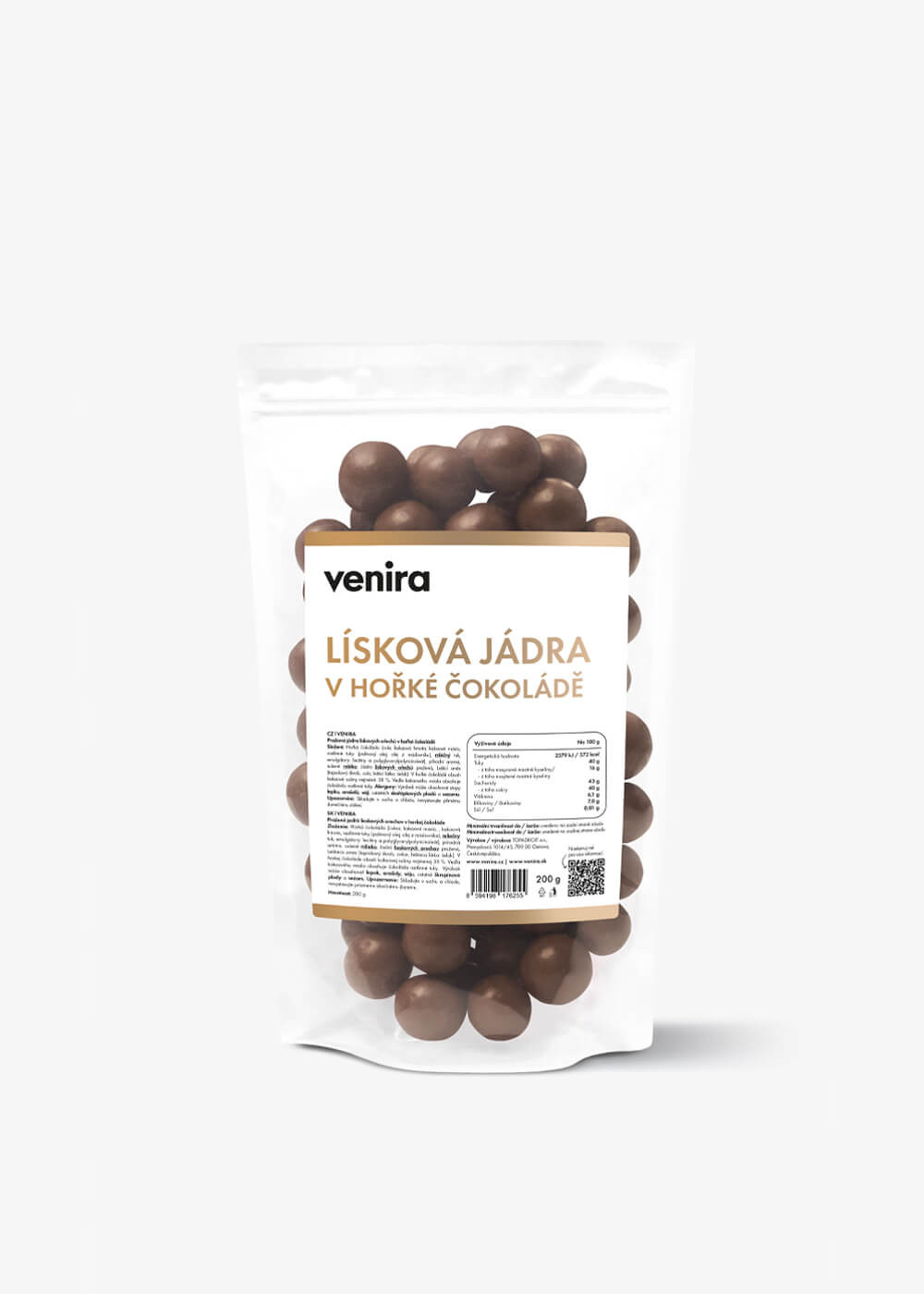 VENIRA lísková jádra v hořké čokoládě, 200 g