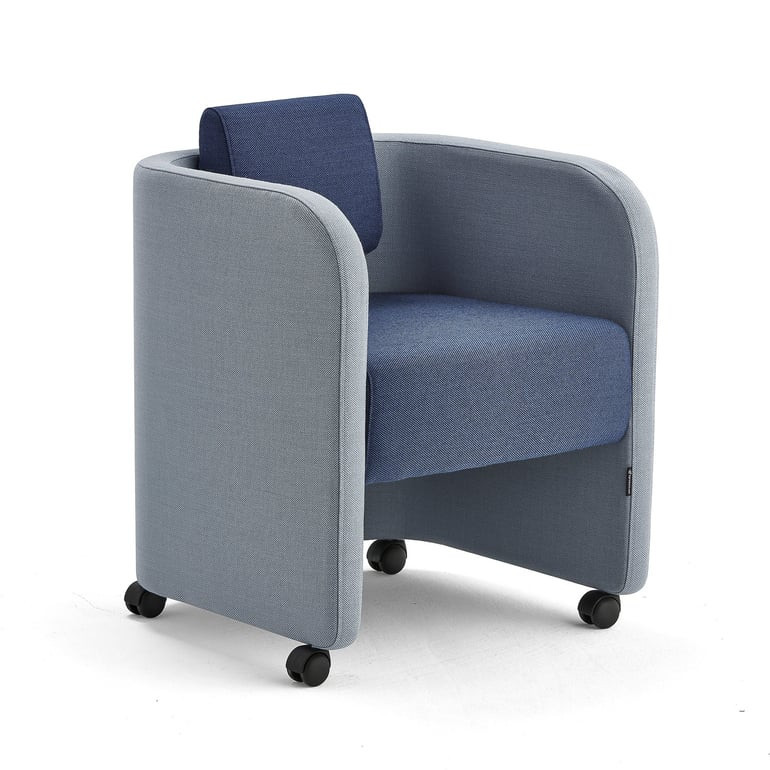 Křeslo COMFY, s kolečky, vlněný potah, blankytně modrá/námořnická modrá