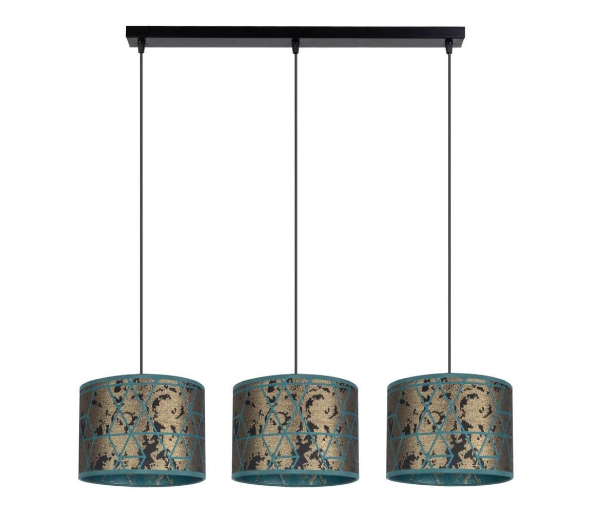 Lustr na lanku REZO 3xE27/60W/230V zlatá/tyrkysová
