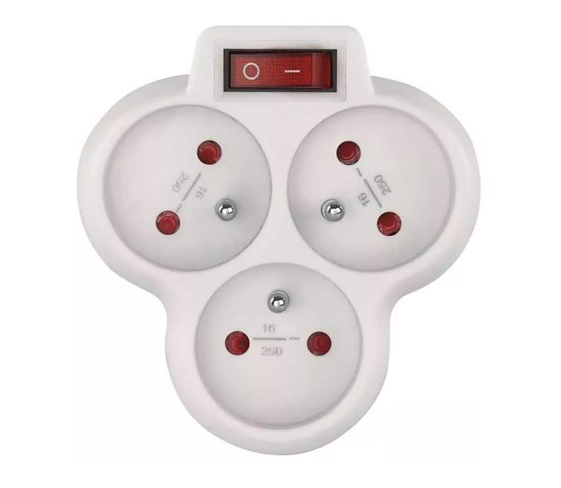 Rozbočovací zásuvka s vypínačem 3x10A/230V