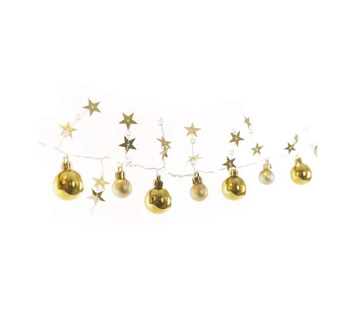 20 LED girlanda zlaté koule s hvězdami 1,9 cm 2x AA vnitřní teplá bílá DCGW11