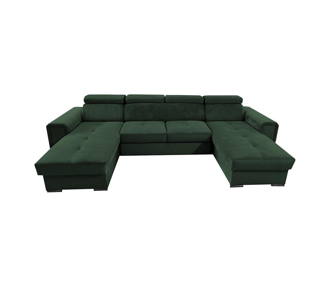 MEBLEDOMI Rozk. sedací souprava s univer. rohem do U s úložným prostorem SALVADA zelená