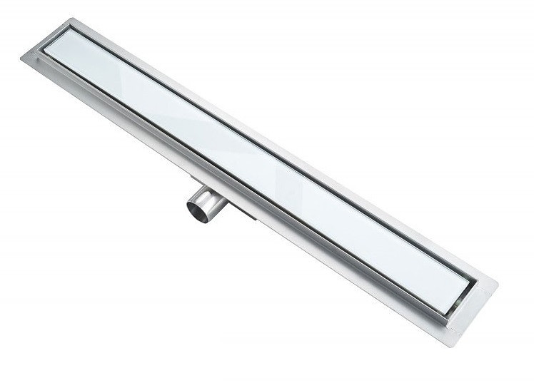Odtokový sprchový kanálek nerez Tec - se skleněným roštem - bílé sklo 70 cm (C17WT70)