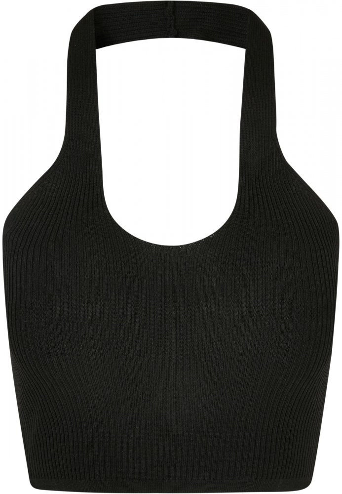 Ladies Rib Knit Crossed Neckholder Top - black M