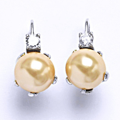Stříbrné náušnice, umělá světle lososová perla, NK 1190