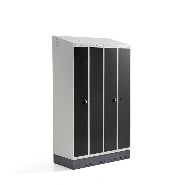 Šatní skříňka CLASSIC COMBO, 2 sekce, 4 boxy, 2050x1200x550 mm, sokl, černé dveře