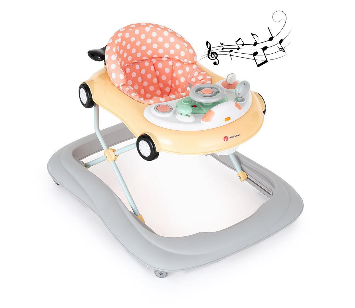 Petite&Mars PETITE&MARS - Dětské chodítko s melodií CABRIO oranžová