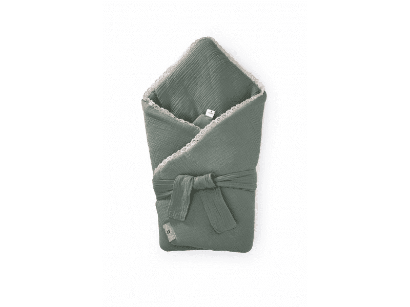 Maceshka Mušelínová zavinovačka s páskem a ozdobným okrajem, khaki-krajka