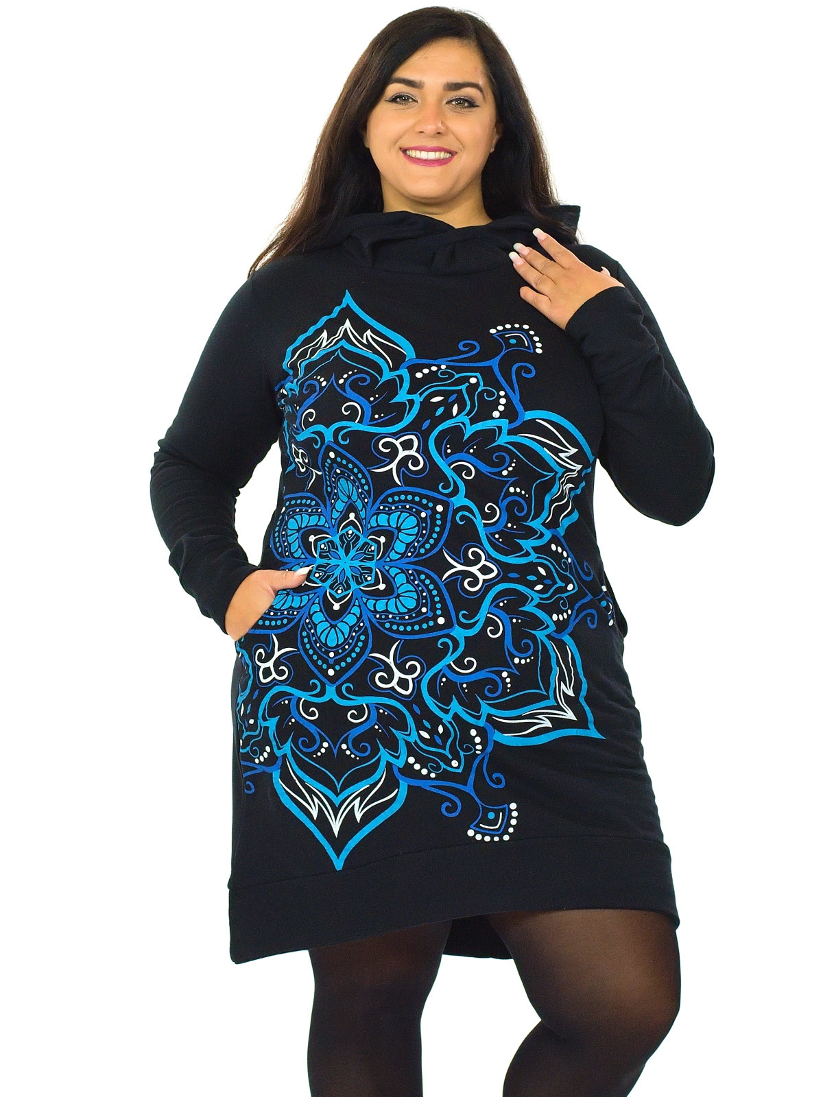 Himalife Šatomikina s maxi kapucí Subira - černá s modrou Velikost: XXL