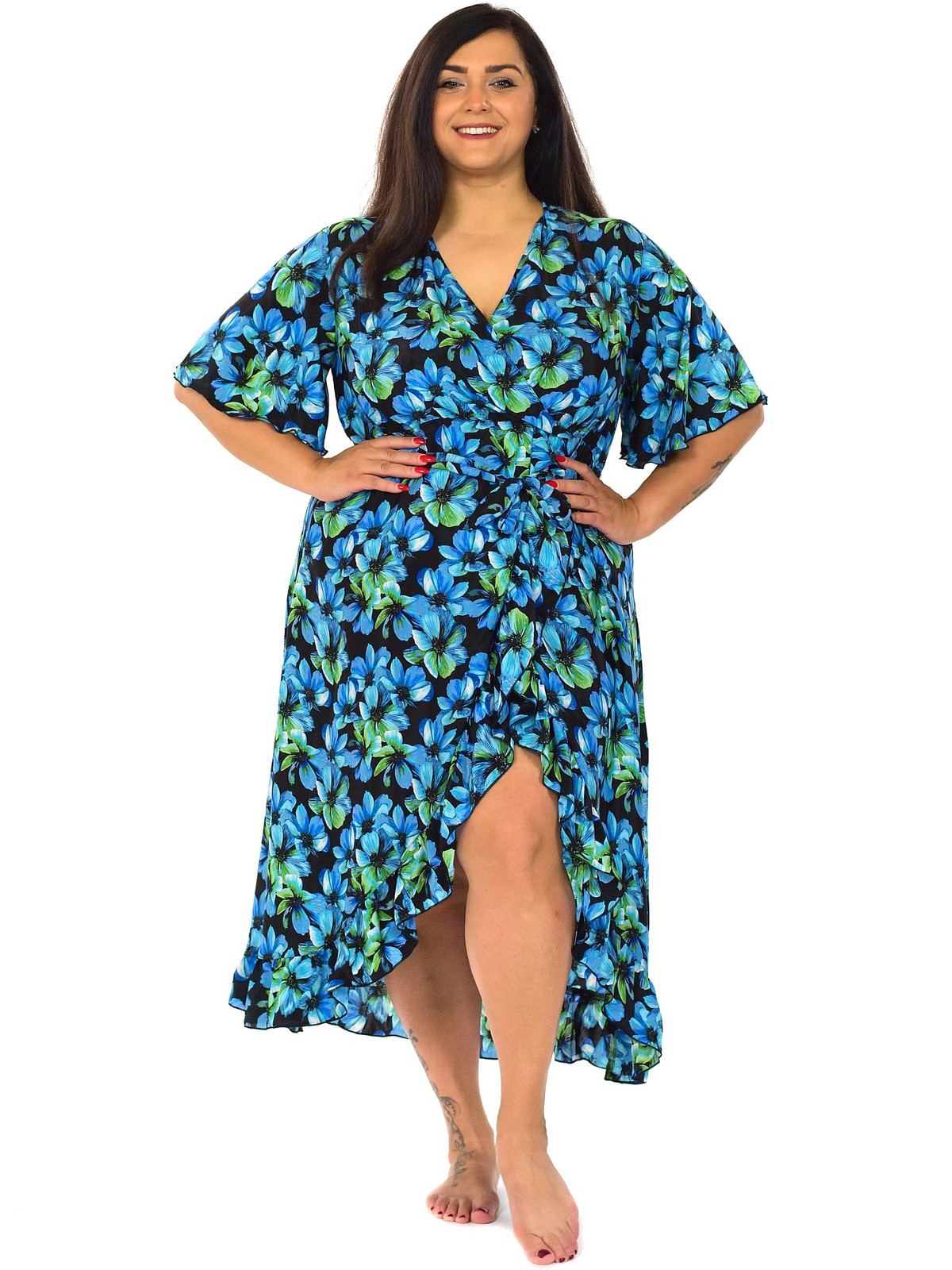 Himalife Šaty s volány Amaya - černá s modrou Velikost: S/M