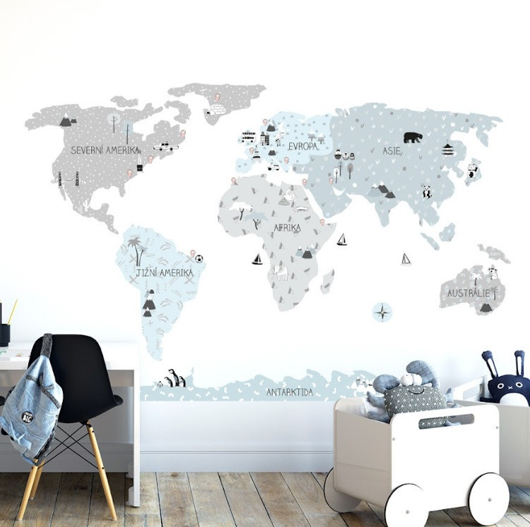 Pastelowe Love Pastelowe Love® samolepka na zeď ekologická mapa světa v češtině Velikost: S