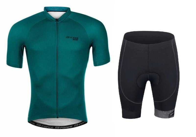 Force PURE petrolejový cyklodres - kr. rukáv + Force B21 EASY černé cyklokraťasy