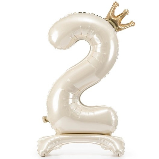 Balónek fóliový Stojací číslo 2 s korunkou světle krémový 84 cm