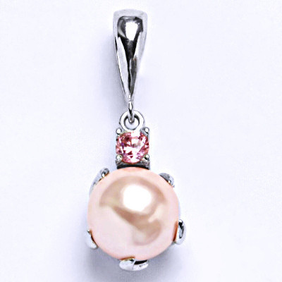 Stříbrný přívěšek s růžovou umělou perlou a růžovým zirkonem, 1190/6