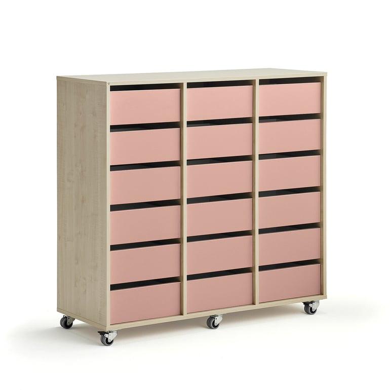 Skříňka CASPER, 18 zásuvek, bříza, tmavě růžová