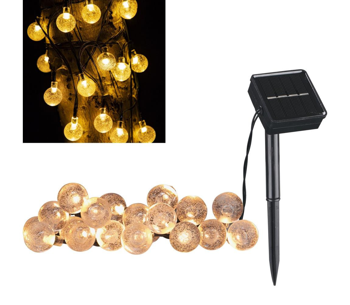 LED Solární dekorační řetěz BUBBLE GLASS 20xLED/8 funkcí 4,85 m 600 mAh IP44