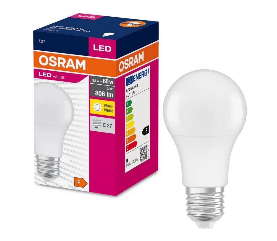 Osram LED žárovka A60 E27 8,5W = 60W 806lm Teplá bílá 2700K 200°