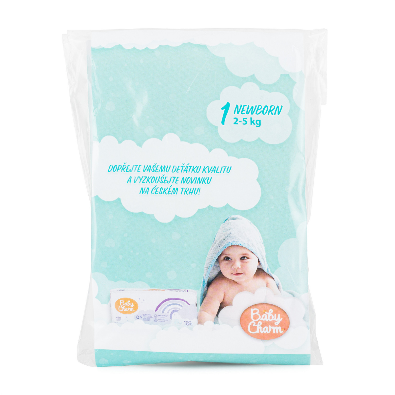 České plenky Baby Charm , vzorkové balení velikost 1 Newborn 2-5kg