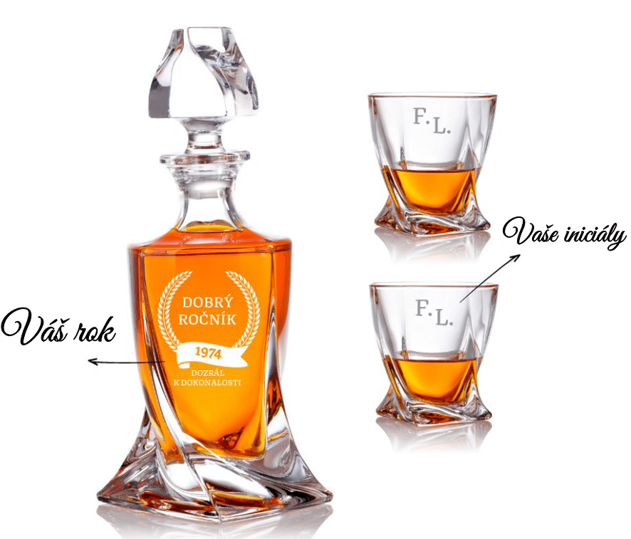 Dekorant Bohemia Crystal křišťálový whisky set s gravírováním DOBRÝ ROČNÍK 1+2