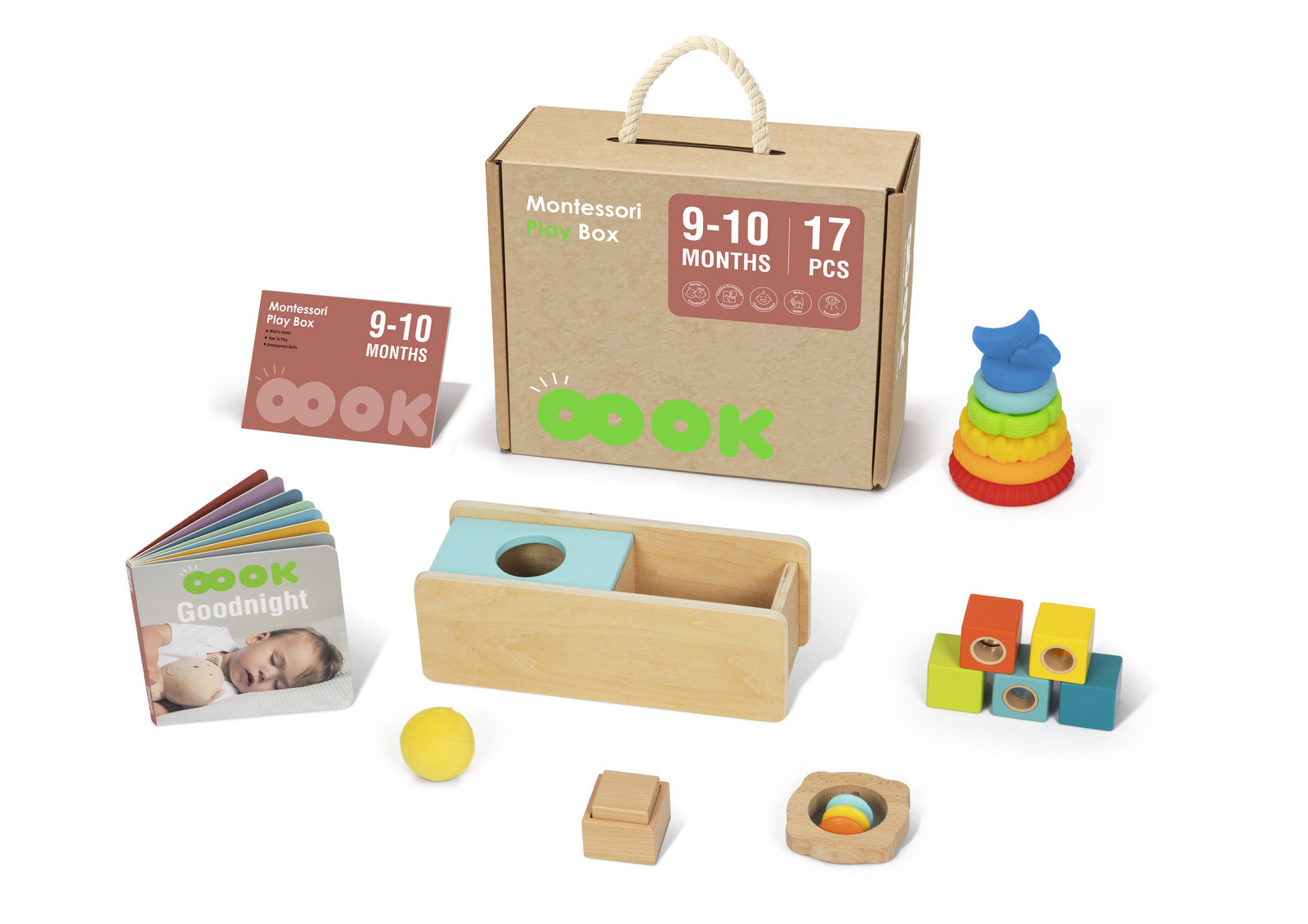 Mamido Mamido Montessori box XXL 17ks Barevné kostky Senzorické karty děti 9-10 měsíců