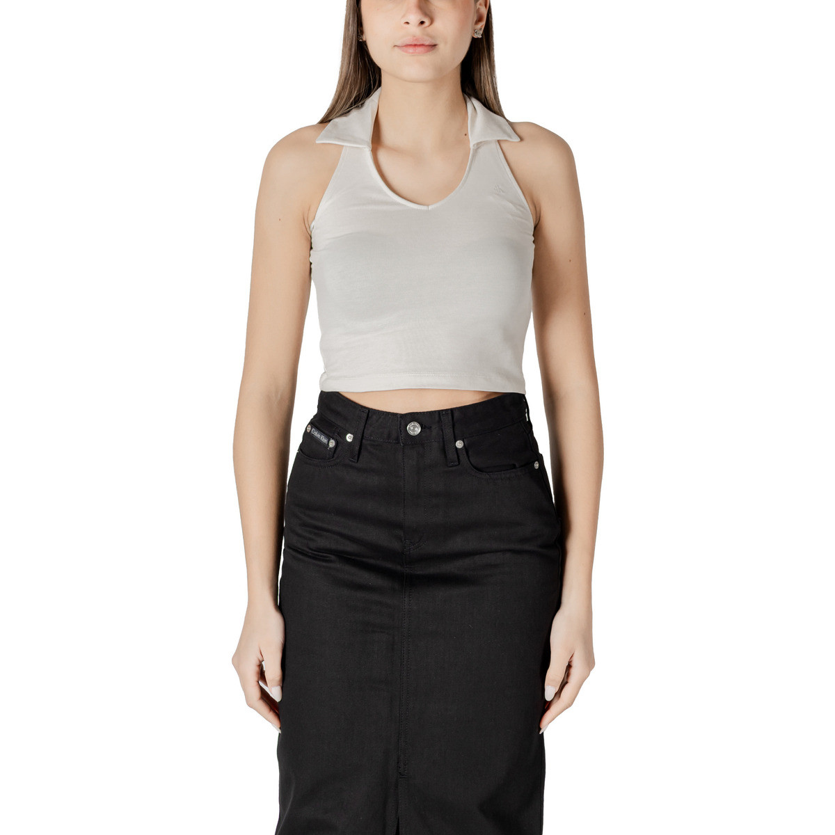 Calvin Klein Jeans  HALTERNECK POLO COLLAR TOP J20J225320  Béžová