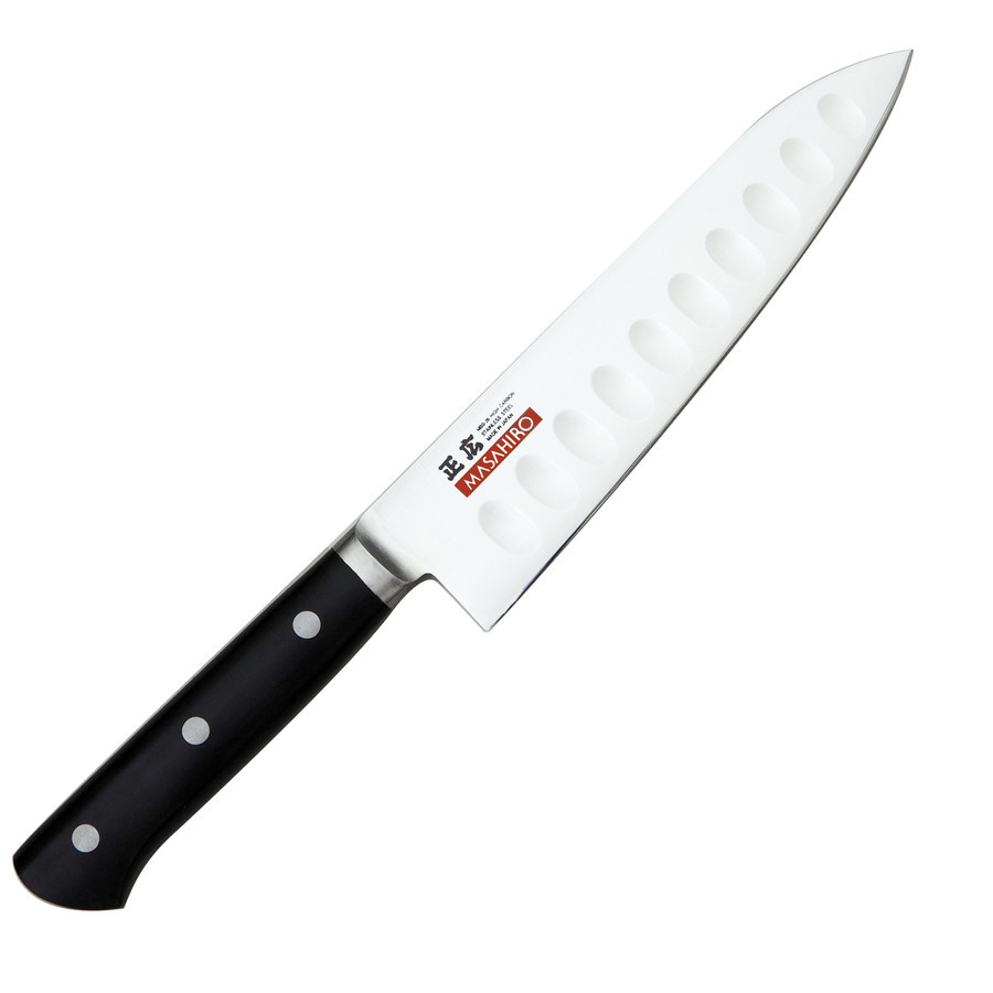 Nůž kuchyňský Masahiro MV-H Chef Dimple 180 mm - stříbrný-černý