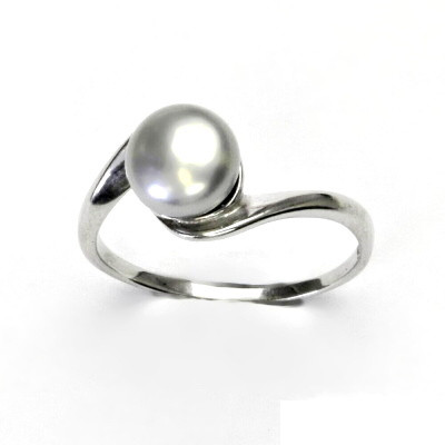 Stříbrný prsten, přírodní říční perla šedá 7,5 - 8 mm , prstýnek ze stříbra, T 1432