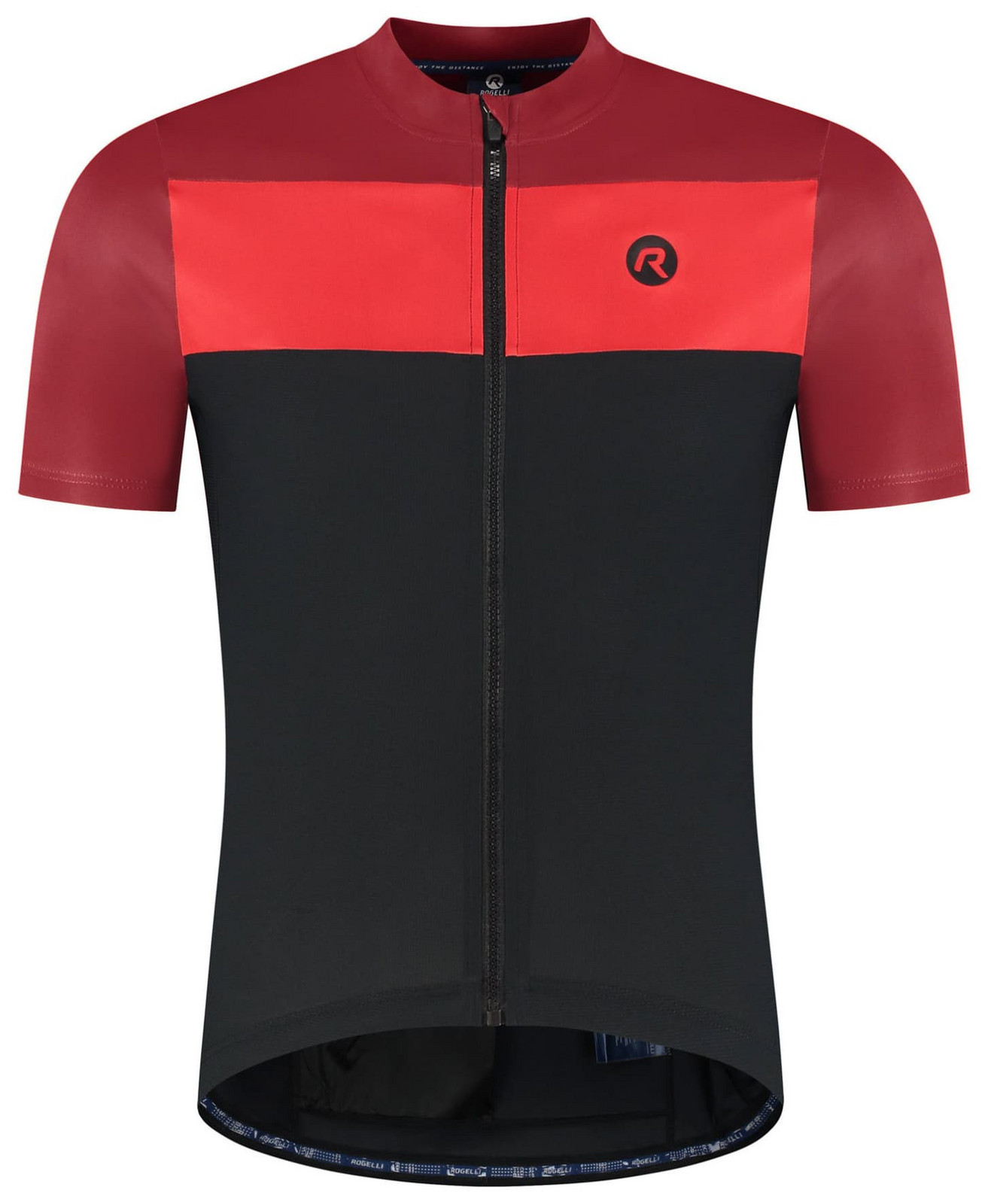 Cyklodres Rogelli CORE BLOCK s krátkým rukávem, červeno-vínovo-černý 2XL