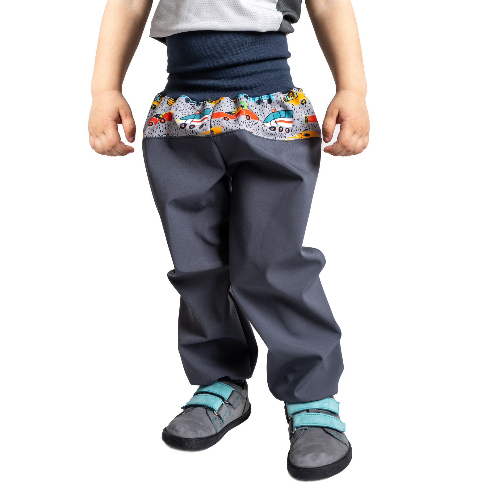 Unuo Unuo, Batolecí softshellové kalhoty bez zateplení Basic, Tm. Šedá, ZOO na výletě Velikost: 86/92 8596227100217