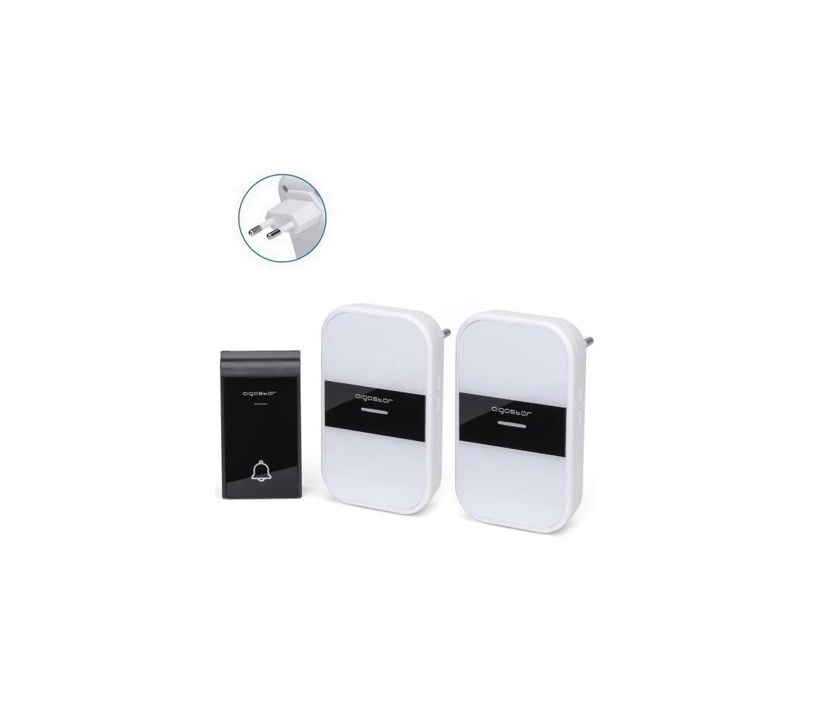 B.V.  - SADA 2x Bezdrátový zvonek do zásuvky 230V IP44 bílá/černá