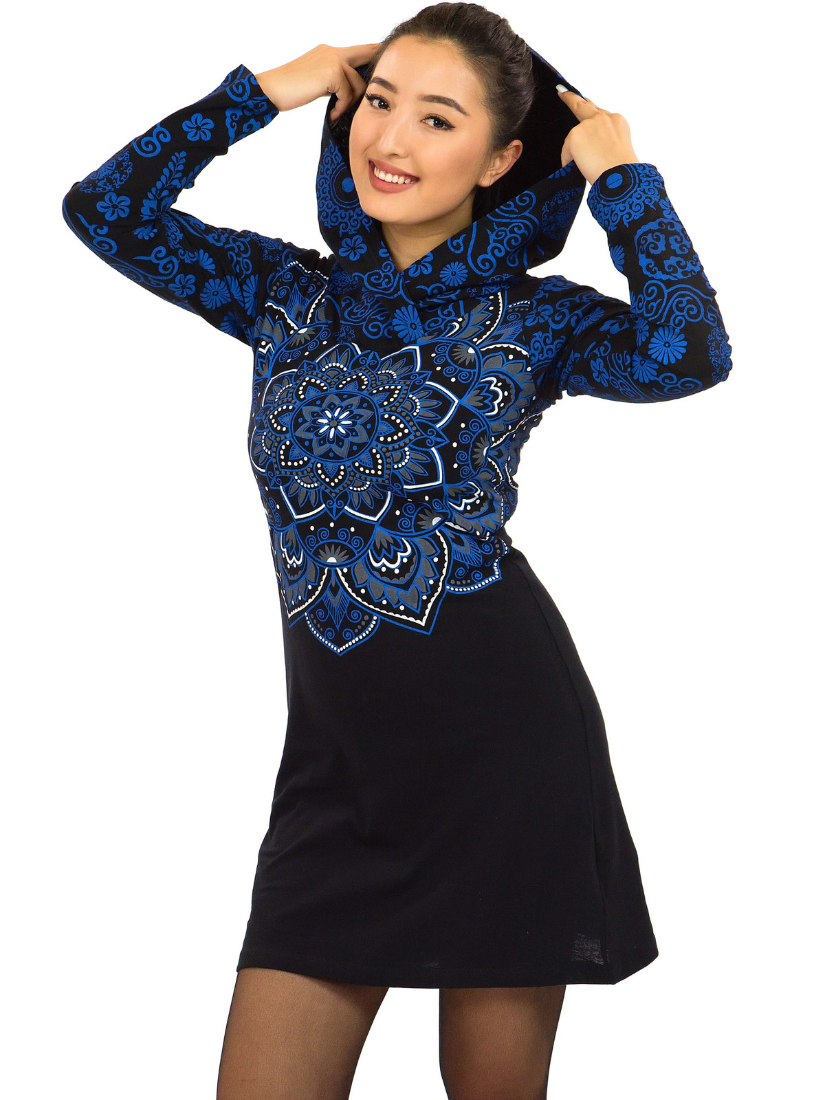 Himalife Šaty s kapucí Lanikai - černá s modrou Velikost: S