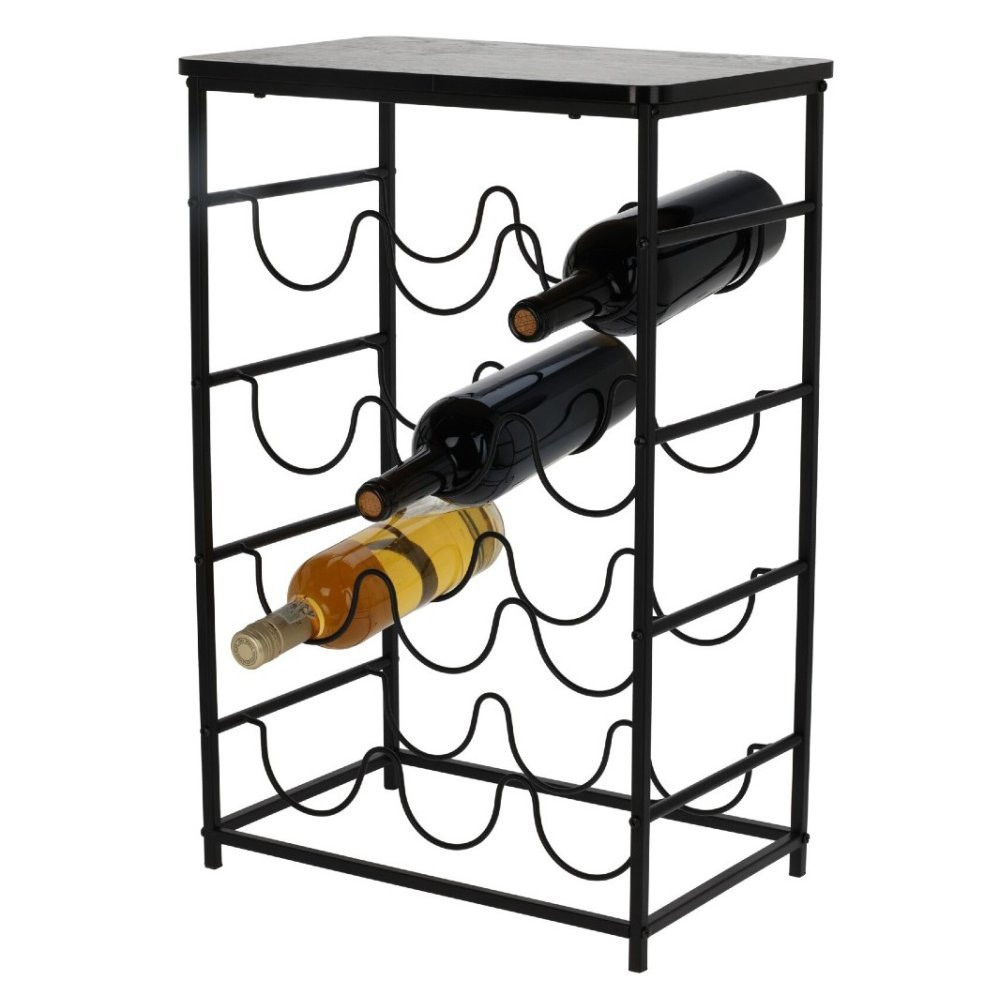 EXCELLENT
 Kovový stojan na víno a akátový odkládací stolek 12 lahví černá KO-HZ1240380cern