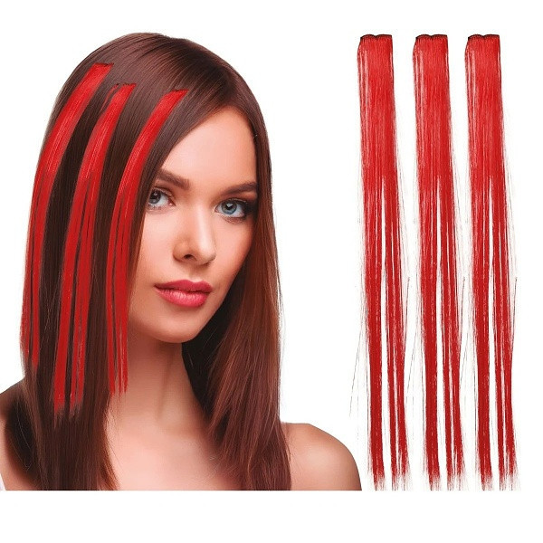 Příčesek do vlasů červený 50 cm 3 ks