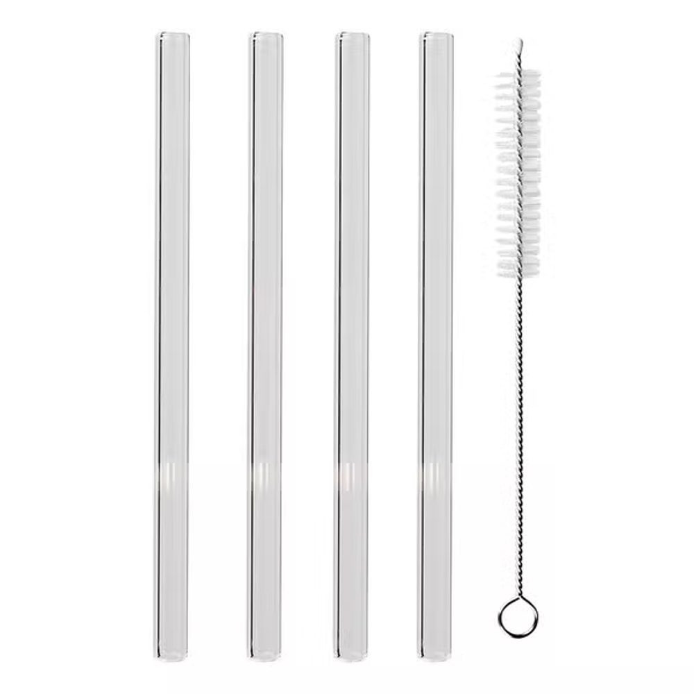 LONG DRINK Skleněná brčka s kartáčkem set 5 ks