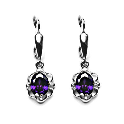 Stříbrné náušnice, zirkon ametyst, NK 1140/20