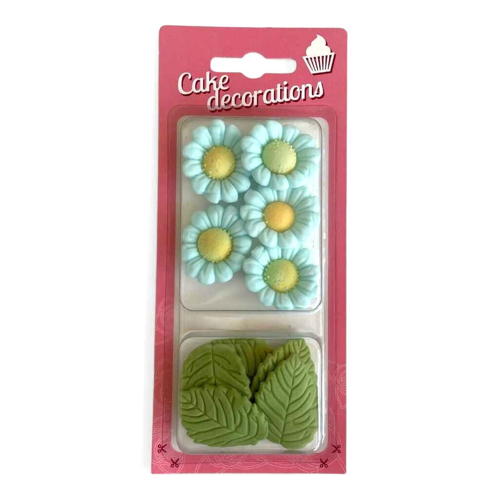 Cukrová dekorace Listy a modré květy