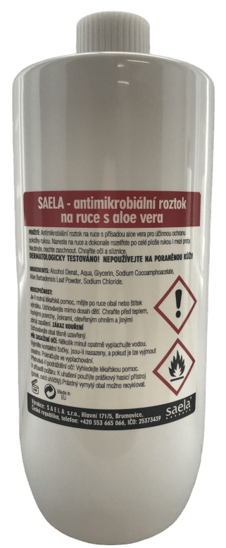 Tomfit SAELA - antimikrobiální čistící roztok na ruce s aloe vera Obsah: 1000 ml
