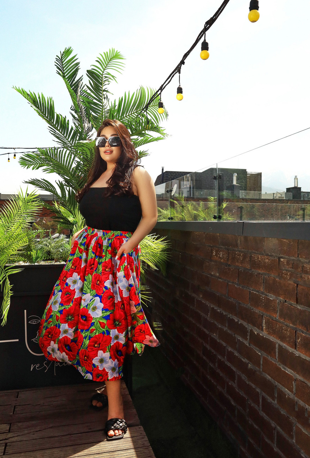 Himalife Kolová maxi sukně s kapsami Vlčí mák - červená s bílou Velikost: S/M