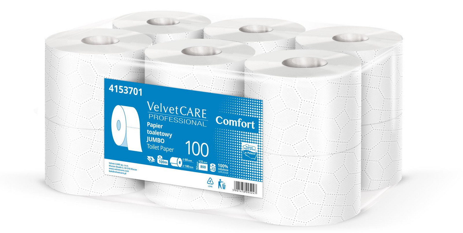 Velvet CARE Toaletní papír jumbo Velvet Professional - 2vrstvý, celulóza, 18 cm, 12 rolí