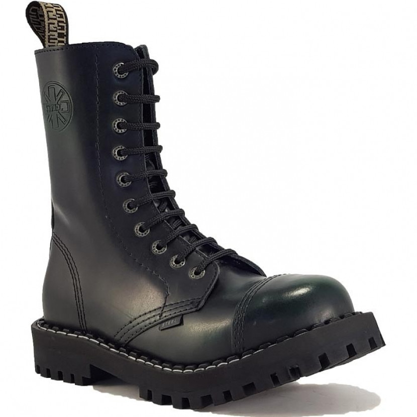 Boty Steel 10-dírkové - zelené stírané, 46