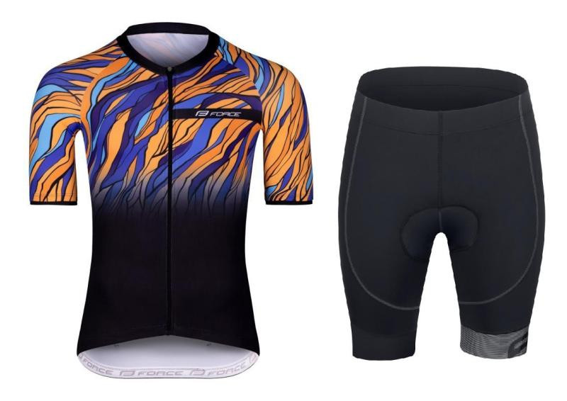 Force LIFE černo-modro-oranžový cyklodres + Force B21 EASY černé cyklokraťasy