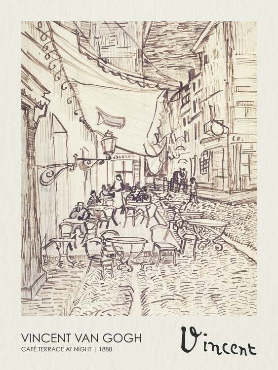 Vincent van Gogh Obrazová reprodukce Café Terrace at Night Sketch (1888), Vincent van Gogh, 30 × 40 cm