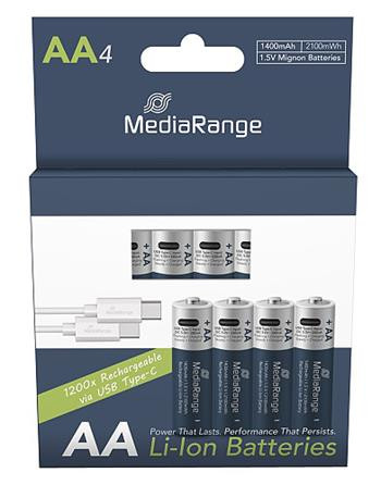 MediaRange nabíjecí USB-C Li-Ion baterie Mignon AA, 1,5V, 1400 mAh, 4ks