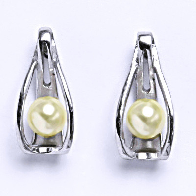 Stříbrné náušnice s bílou umělou perlou 6 mm, NŠ 1214