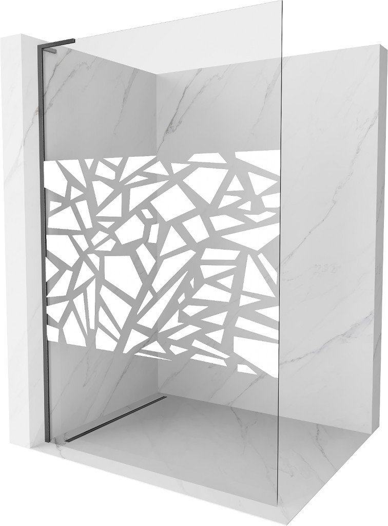 MEXEN/S Kioto L Sprchová zástěna WALK-IN 100 x 200, bílý vzor, grafit kartáčovaná 800-100-103-66-85