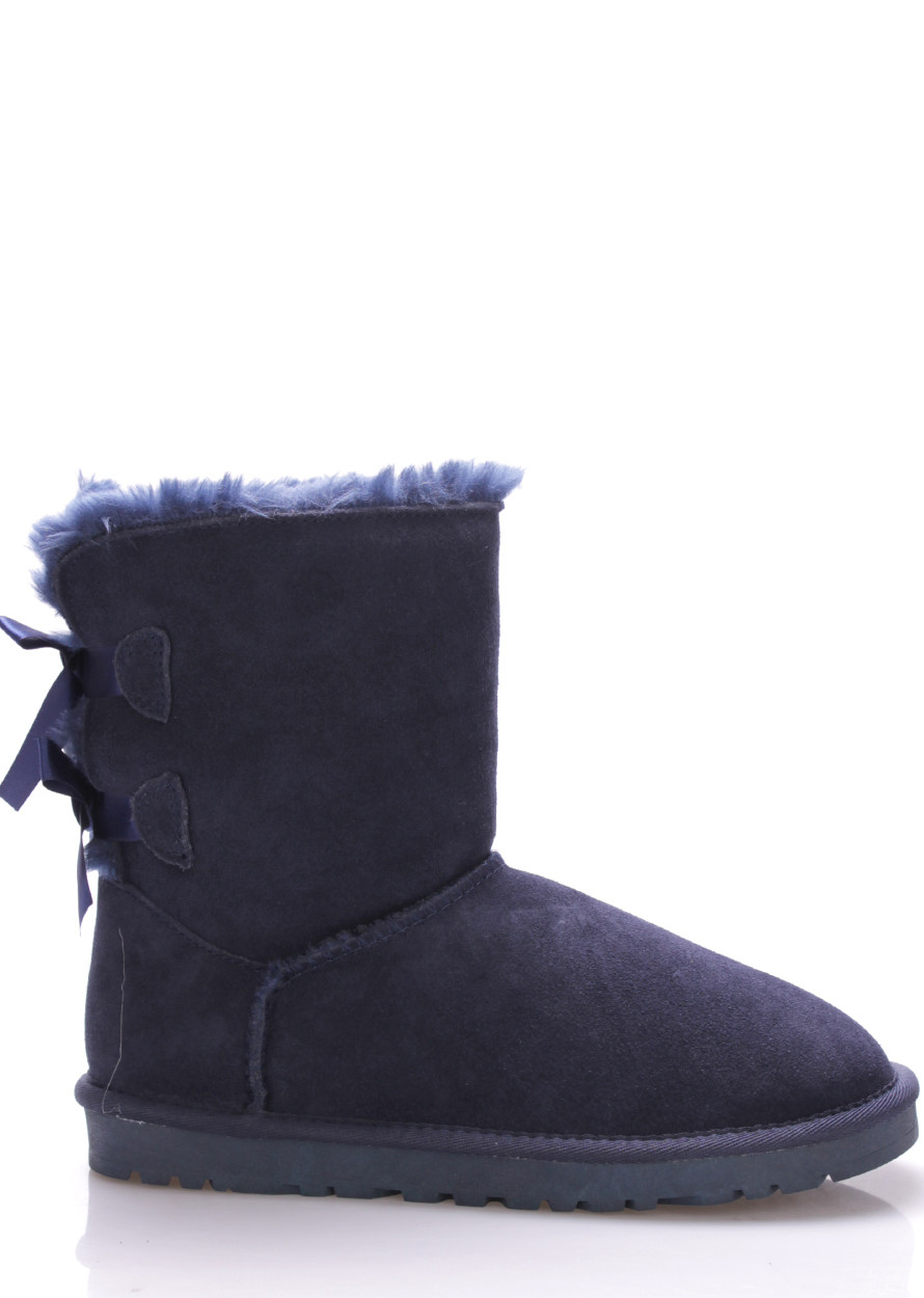 Tmavě modré kožené válenky s mašličkami 24hore Velikost: 37