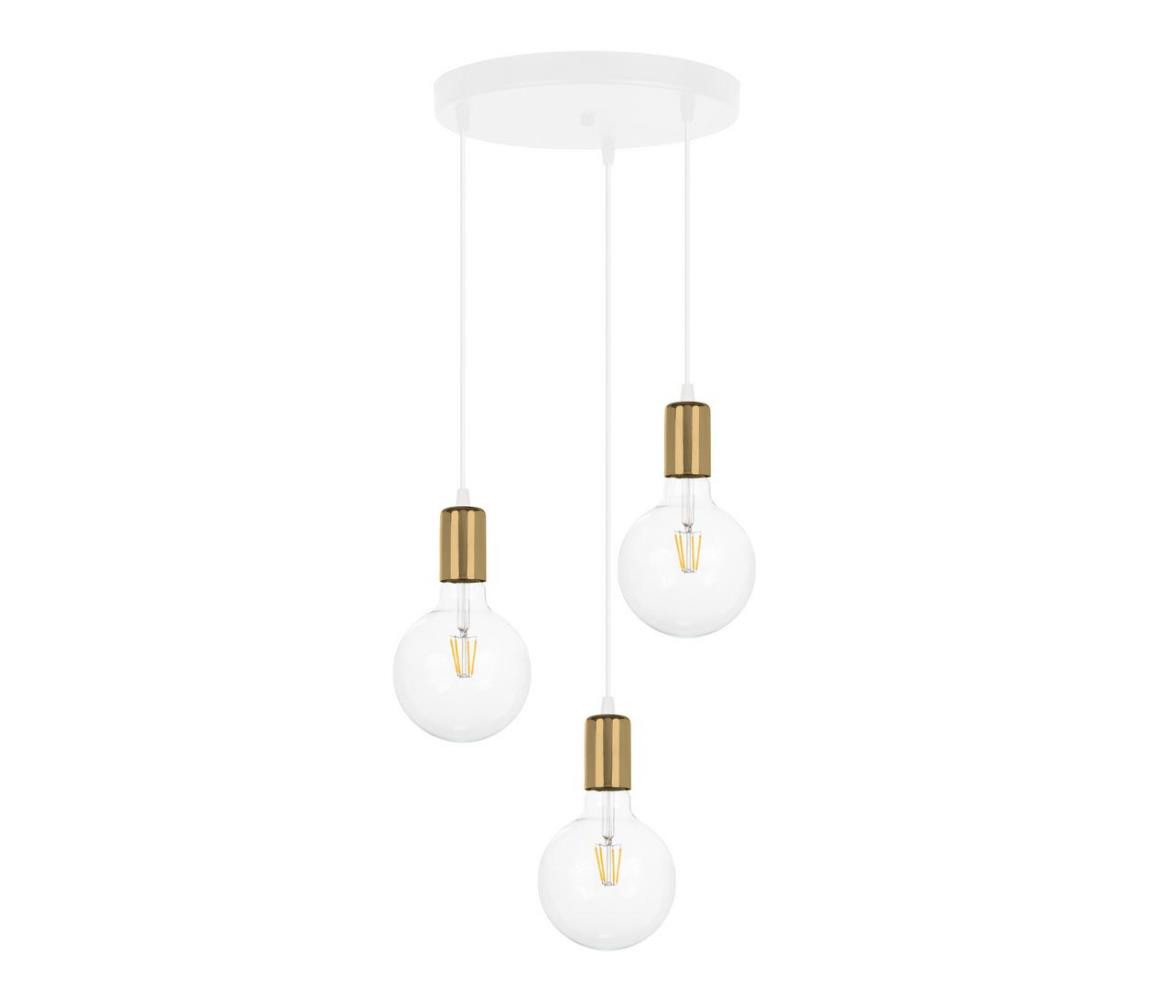 Lustr na lanku MIROS 3xE27/60W/230V kulatý bílá/zlatá