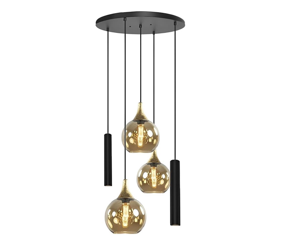 Keter Lighting Lustr na lanku CALYPSO 2xGU10/60W/230V + 3xE27/60W černá/zlatá